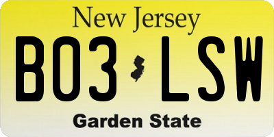 NJ license plate B03LSW
