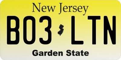 NJ license plate B03LTN