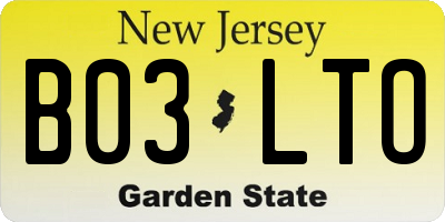NJ license plate B03LTO