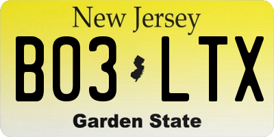 NJ license plate B03LTX