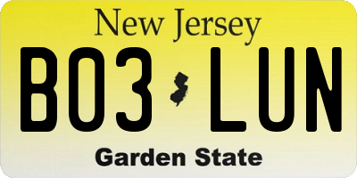 NJ license plate B03LUN