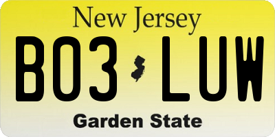 NJ license plate B03LUW