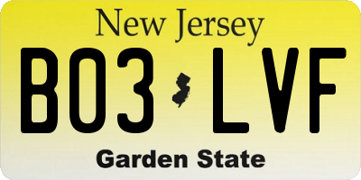 NJ license plate B03LVF