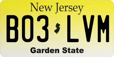 NJ license plate B03LVM