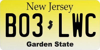 NJ license plate B03LWC