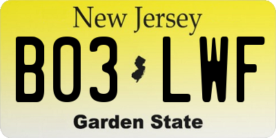NJ license plate B03LWF