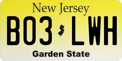 NJ license plate B03LWH