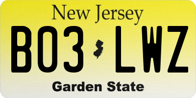 NJ license plate B03LWZ