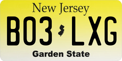 NJ license plate B03LXG