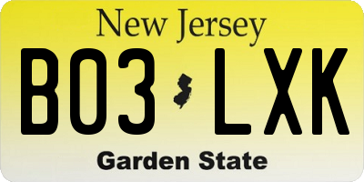 NJ license plate B03LXK