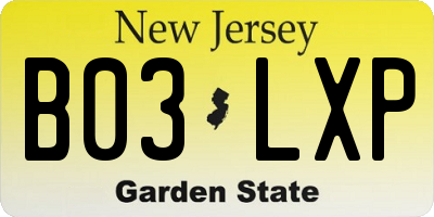 NJ license plate B03LXP