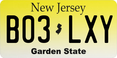 NJ license plate B03LXY