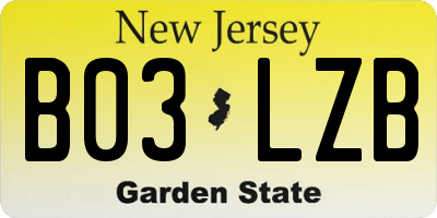 NJ license plate B03LZB