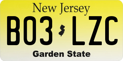 NJ license plate B03LZC