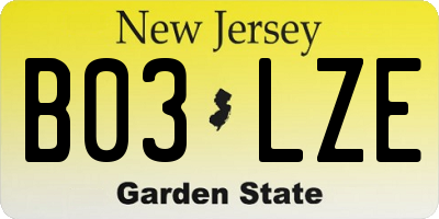 NJ license plate B03LZE