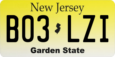 NJ license plate B03LZI