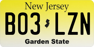 NJ license plate B03LZN