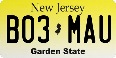 NJ license plate B03MAU