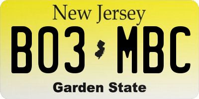 NJ license plate B03MBC