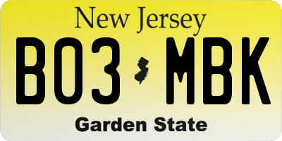 NJ license plate B03MBK