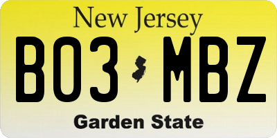NJ license plate B03MBZ