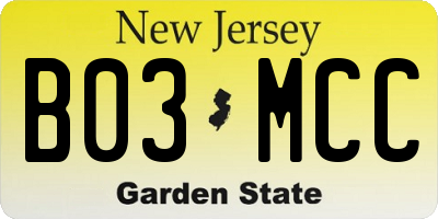 NJ license plate B03MCC