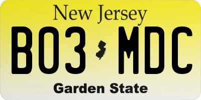 NJ license plate B03MDC