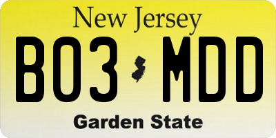 NJ license plate B03MDD