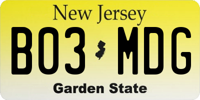 NJ license plate B03MDG