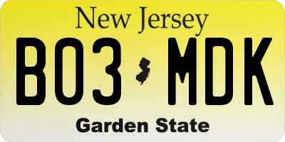 NJ license plate B03MDK