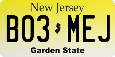 NJ license plate B03MEJ