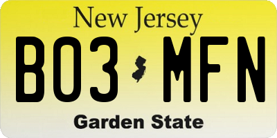 NJ license plate B03MFN