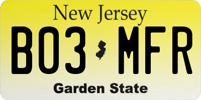 NJ license plate B03MFR