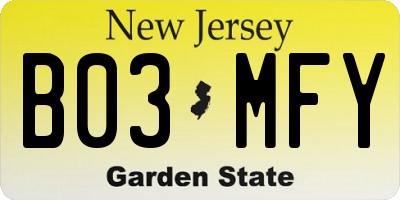 NJ license plate B03MFY