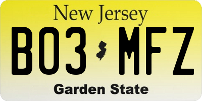 NJ license plate B03MFZ