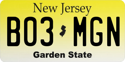NJ license plate B03MGN