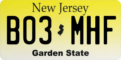 NJ license plate B03MHF