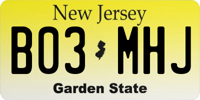 NJ license plate B03MHJ