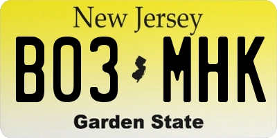 NJ license plate B03MHK