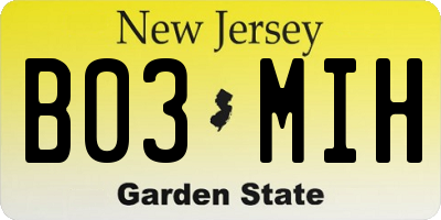 NJ license plate B03MIH