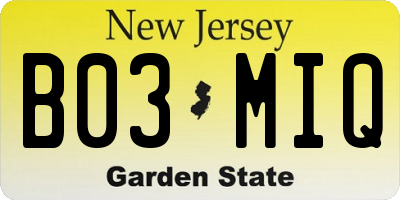 NJ license plate B03MIQ