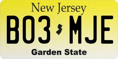 NJ license plate B03MJE