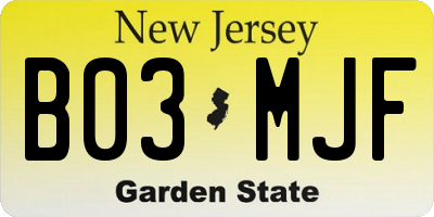 NJ license plate B03MJF