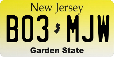 NJ license plate B03MJW