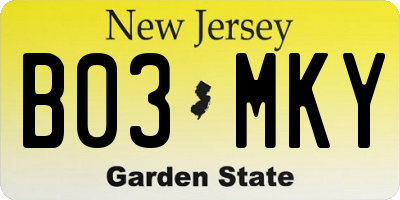 NJ license plate B03MKY