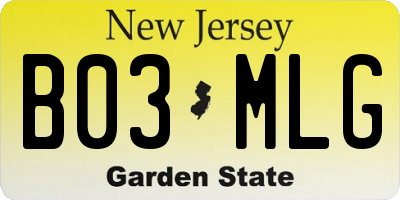 NJ license plate B03MLG