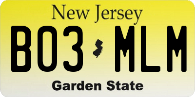 NJ license plate B03MLM