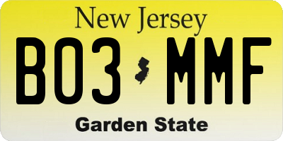 NJ license plate B03MMF