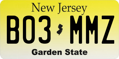 NJ license plate B03MMZ