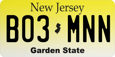 NJ license plate B03MNN